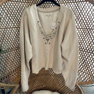 NWT Free People Tan Lace-Up Women's Top Sweatshirt